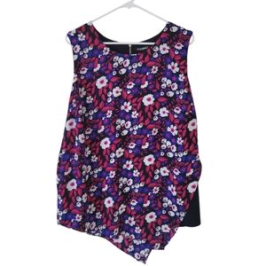 Roz & Ali Purple‑Pink Floral Sleeveless Asymmetric Hem Blouse Size 1X